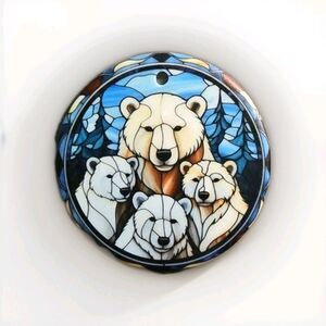 Polar Bears Circle Ceramic Ornament Christmas Gift  Holiday Decorations